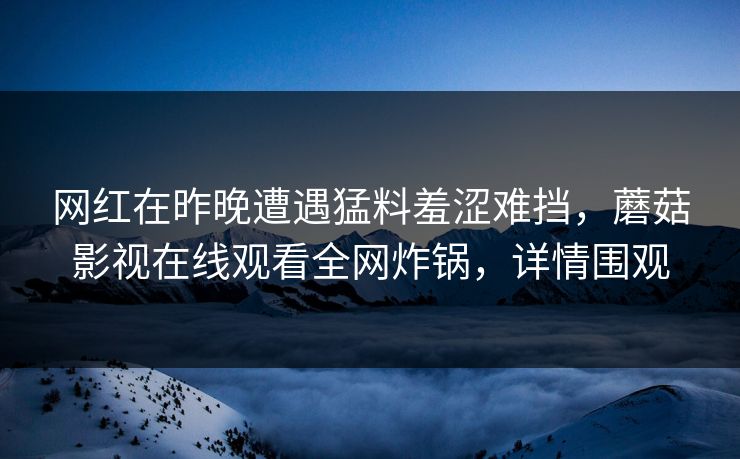 网红在昨晚遭遇猛料羞涩难挡,蘑菇影视在线观看全网炸锅,详情围观