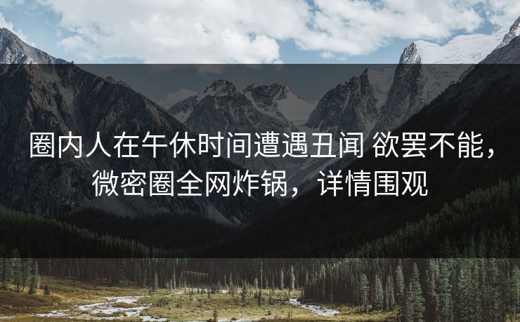 圈内人在午休时间遭遇丑闻 欲罢不能，微密圈全网炸锅，详情围观
